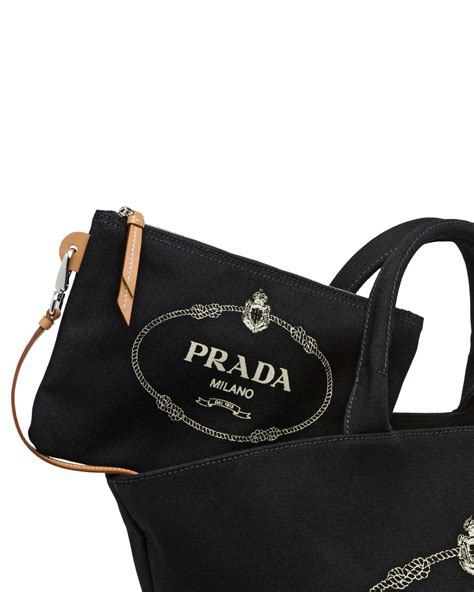 prada fabric handbag with leather non reptile trim